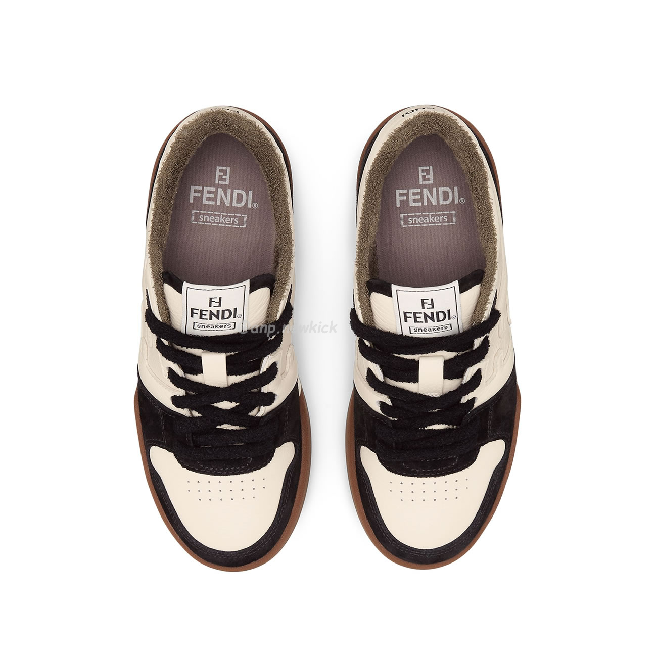 Fendi Match Cream Black White Suede And Leather Low Top Sneakers (18) - newkick.vip